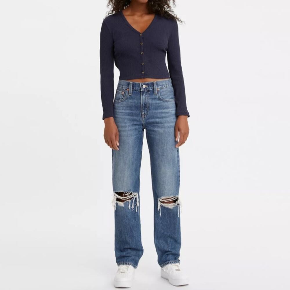 Levi’s Low Pro Straight Medium Wash Distressed Jeans Size 28